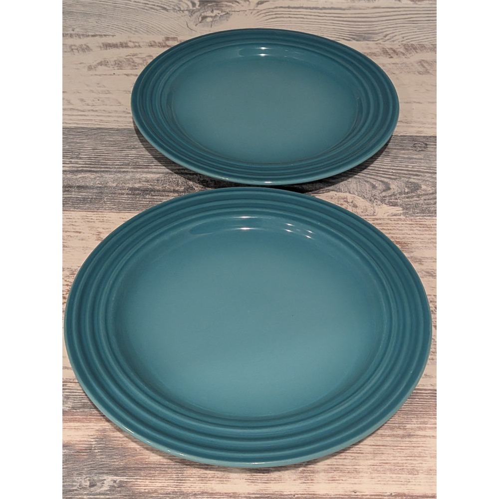 Le Creuset Stoneware 8.5" Salad Plates Set of 2 Caribbean Blue Dinnerware